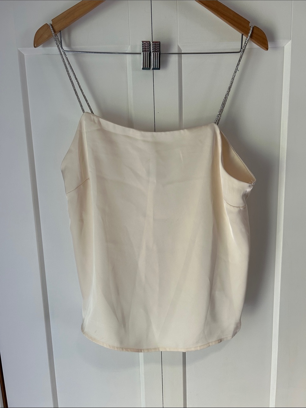 HYFVE Cream Satin Cami with Silver Metallic Straps Size LARGE- NWTs